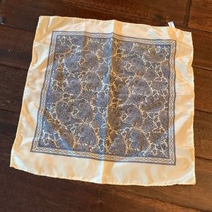 100% SILK 13 x 13 inch pocket square in blue paisley on ivory STUNNING